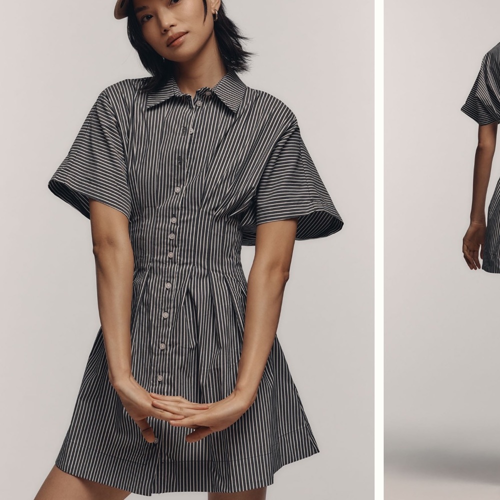 Anthropologie Black and White Mini Dress with Peter Pan Collar